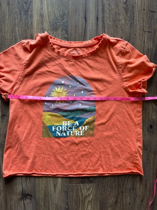 Anthropologie womens Orange Graphic Tee with Multicolor Nature Print - Picture 3 of 5